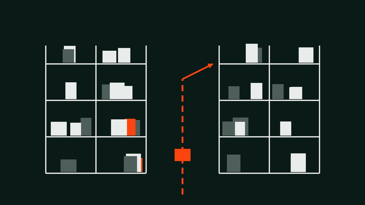 Illustration de rayonnages d'entrepôt traversés par un chemin de préparation optimisé