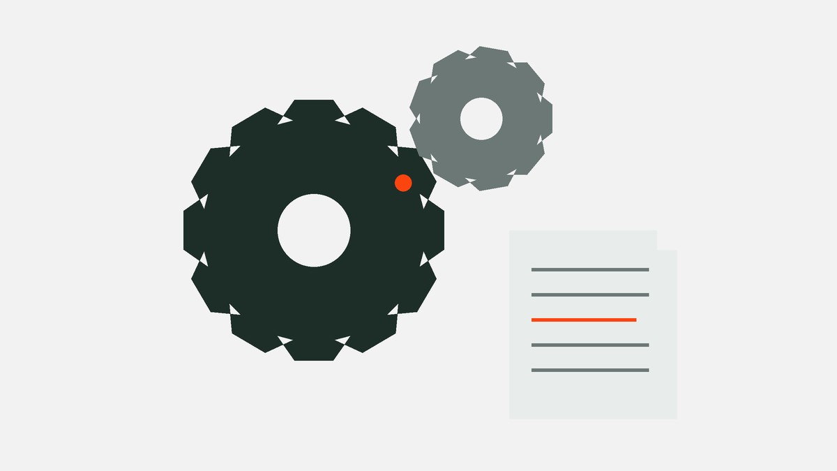 Illustration d'engrenages et d'un document technique, symboles de la production industrielle